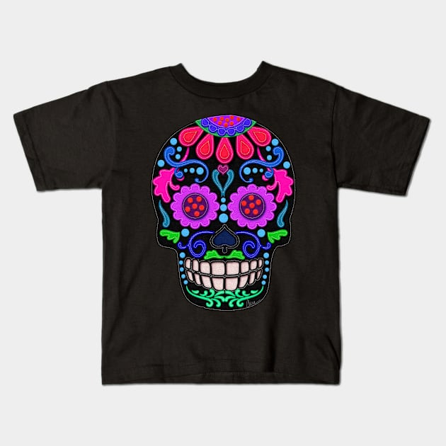Day of the Dead | Sugar Skull | Felt Texture Style Kids T-Shirt by CheriesArt